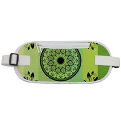 Green Grid Cute Flower Mandala Rounded Waist Pouch by Magicworlddreamarts1