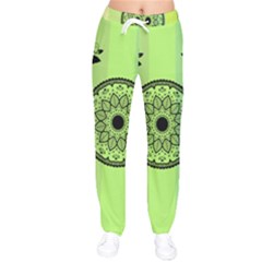 Green Grid Cute Flower Mandala Women Velvet Drawstring Pants