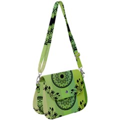 Green Grid Cute Flower Mandala Saddle Handbag by Magicworlddreamarts1