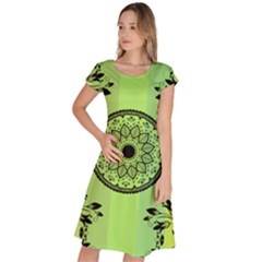 Green Grid Cute Flower Mandala Classic Short Sleeve Dress