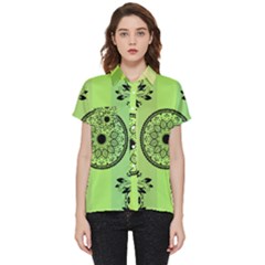 Green Grid Cute Flower Mandala Short Sleeve Pocket Shirt by Magicworlddreamarts1
