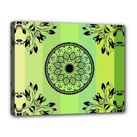 Green Grid Cute Flower Mandala Canvas 14  X 11  (stretched) by Magicworlddreamarts1