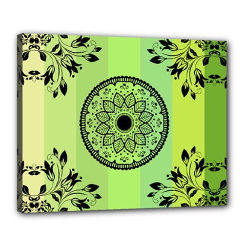 Green Grid Cute Flower Mandala Canvas 20  X 16  (stretched) by Magicworlddreamarts1