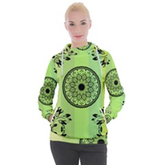 Green Grid Cute Flower Mandala Women s Hooded Pullover by Magicworlddreamarts1