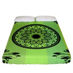 Green Grid Cute Flower Mandala Fitted Sheet (king Size) by Magicworlddreamarts1