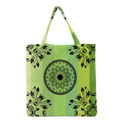 Green Grid Cute Flower Mandala Grocery Tote Bag by Magicworlddreamarts1