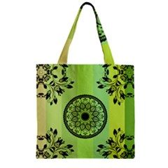Green Grid Cute Flower Mandala Zipper Grocery Tote Bag by Magicworlddreamarts1