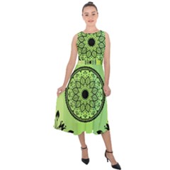 Green Grid Cute Flower Mandala Midi Tie-back Chiffon Dress by Magicworlddreamarts1