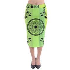 Green Grid Cute Flower Mandala Midi Pencil Skirt by Magicworlddreamarts1