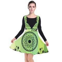 Green Grid Cute Flower Mandala Plunge Pinafore Dress by Magicworlddreamarts1