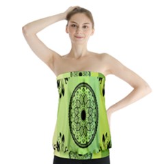 Green Grid Cute Flower Mandala Strapless Top by Magicworlddreamarts1