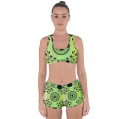 Green Grid Cute Flower Mandala Racerback Boyleg Bikini Set by Magicworlddreamarts1