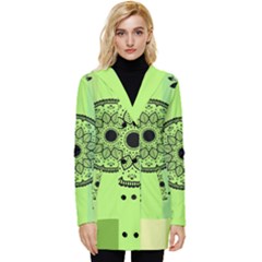 Green Grid Cute Flower Mandala Button Up Hooded Coat 