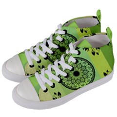 Green Grid Cute Flower Mandala Women s Mid-top Canvas Sneakers by Magicworlddreamarts1