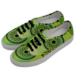 Green Grid Cute Flower Mandala Men s Classic Low Top Sneakers by Magicworlddreamarts1
