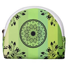 Green Grid Cute Flower Mandala Horseshoe Style Canvas Pouch by Magicworlddreamarts1