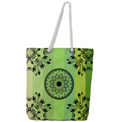 Green Grid Cute Flower Mandala Full Print Rope Handle Tote (large) by Magicworlddreamarts1