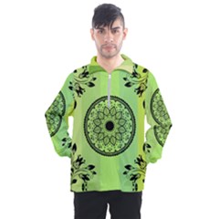 Green Grid Cute Flower Mandala Men s Half Zip Pullover by Magicworlddreamarts1