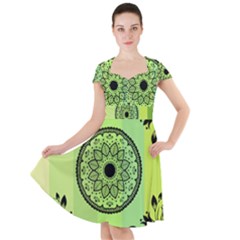 Green Grid Cute Flower Mandala Cap Sleeve Midi Dress by Magicworlddreamarts1