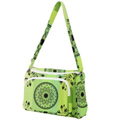 Green Grid Cute Flower Mandala Front Pocket Crossbody Bag by Magicworlddreamarts1