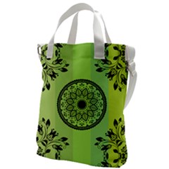 Green Grid Cute Flower Mandala Canvas Messenger Bag