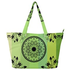 Green Grid Cute Flower Mandala Full Print Shoulder Bag by Magicworlddreamarts1