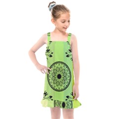 Green Grid Cute Flower Mandala Kids  Overall Dress by Magicworlddreamarts1