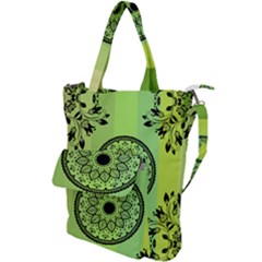Green Grid Cute Flower Mandala Shoulder Tote Bag by Magicworlddreamarts1