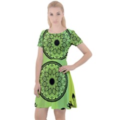 Green Grid Cute Flower Mandala Cap Sleeve Velour Dress  by Magicworlddreamarts1