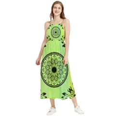 Green Grid Cute Flower Mandala Boho Sleeveless Summer Dress by Magicworlddreamarts1