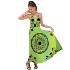 Green Grid Cute Flower Mandala Backless Maxi Beach Dress by Magicworlddreamarts1