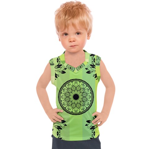 Green Grid Cute Flower Mandala Kids  Sport Tank Top by Magicworlddreamarts1
