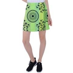 Green Grid Cute Flower Mandala Tennis Skirt by Magicworlddreamarts1