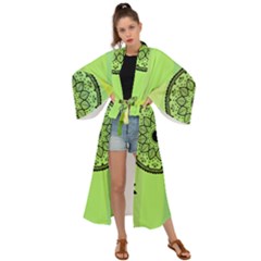 Green Grid Cute Flower Mandala Maxi Kimono