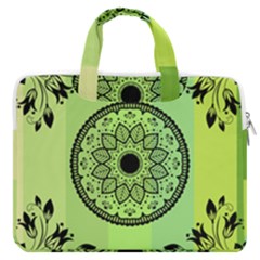 Green Grid Cute Flower Mandala Macbook Pro Double Pocket Laptop Bag by Magicworlddreamarts1