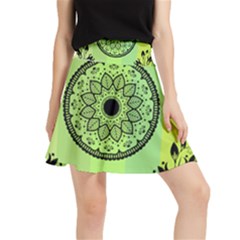 Green Grid Cute Flower Mandala Waistband Skirt by Magicworlddreamarts1