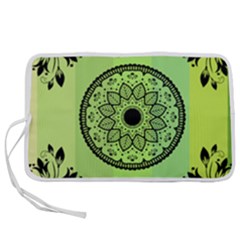 Green Grid Cute Flower Mandala Pen Storage Case (m) by Magicworlddreamarts1