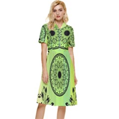 Green Grid Cute Flower Mandala Button Top Knee Length Dress by Magicworlddreamarts1