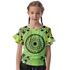 Green Grid Cute Flower Mandala Kids  Cut Out Flutter Sleeves by Magicworlddreamarts1