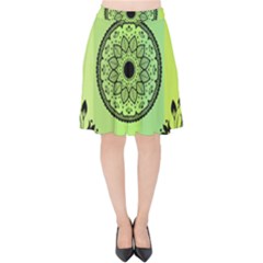 Green Grid Cute Flower Mandala Velvet High Waist Skirt