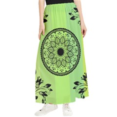 Green Grid Cute Flower Mandala Maxi Chiffon Skirt