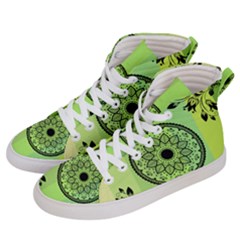 Green Grid Cute Flower Mandala Men s Hi-top Skate Sneakers