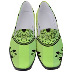 Green Grid Cute Flower Mandala Women s Classic Loafer Heels