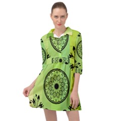 Green Grid Cute Flower Mandala Mini Skater Shirt Dress