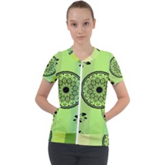 Green Grid Cute Flower Mandala Short Sleeve Zip Up Jacket