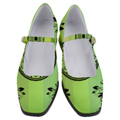 Green Grid Cute Flower Mandala Women s Mary Jane Shoes by Magicworlddreamarts1