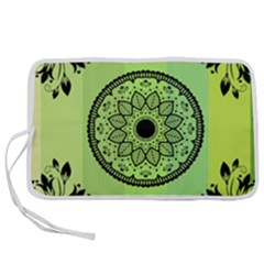 Green Grid Cute Flower Mandala Pen Storage Case (m)