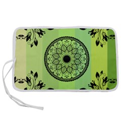 Green Grid Cute Flower Mandala Pen Storage Case (l) by Magicworlddreamarts1