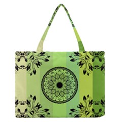 Green Grid Cute Flower Mandala Zipper Medium Tote Bag by Magicworlddreamarts1
