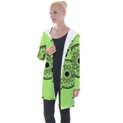 Green Grid Cute Flower Mandala Longline Hooded Cardigan by Magicworlddreamarts1